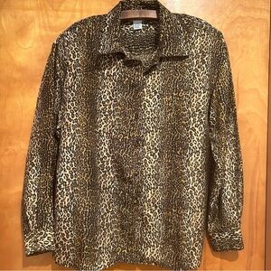 FY2 100% Silk Animal Print‎ Button Down Sz M-Detachable Shoulder Pads-Mob Wife
